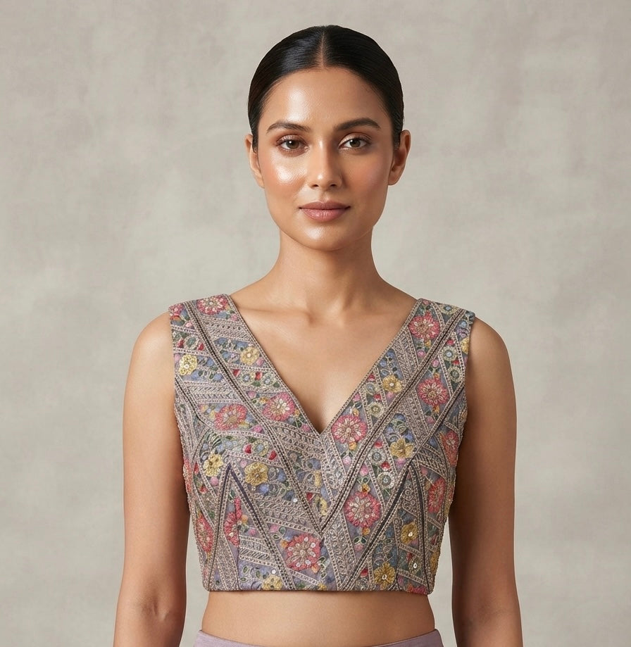 Premium embroidery work sleeveless V-neck Blouse 👚