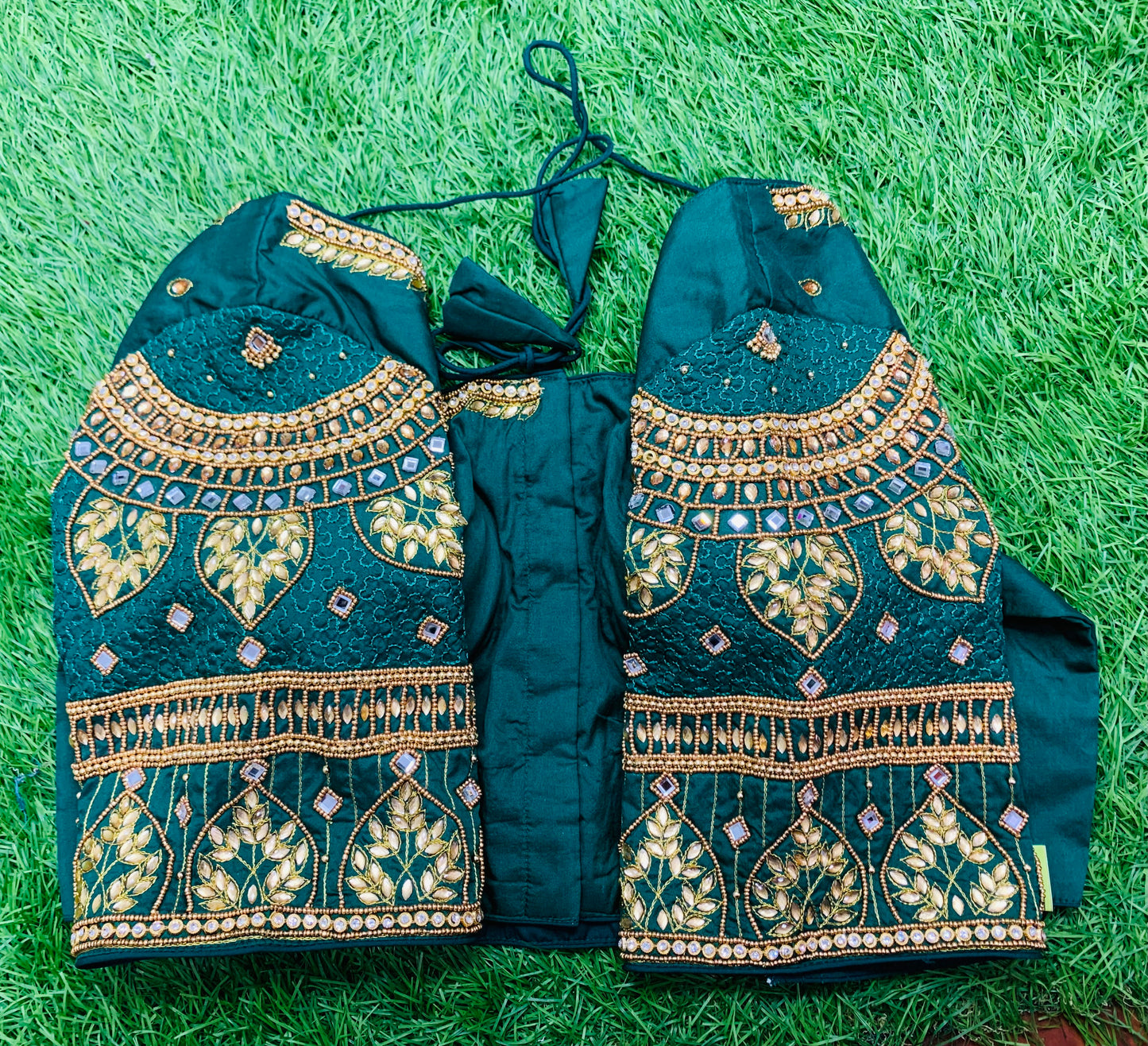 Bottle green colour heavy hand work traditional blouse