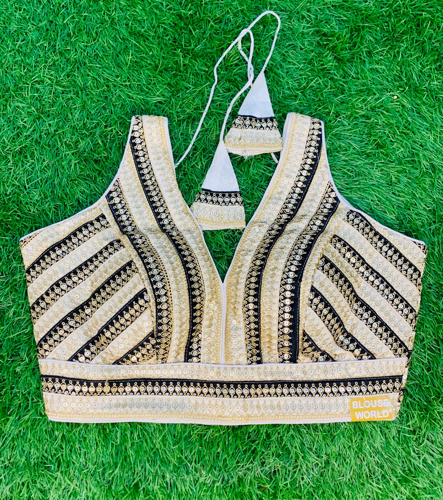 Black off white mix colour with golden zari with hands