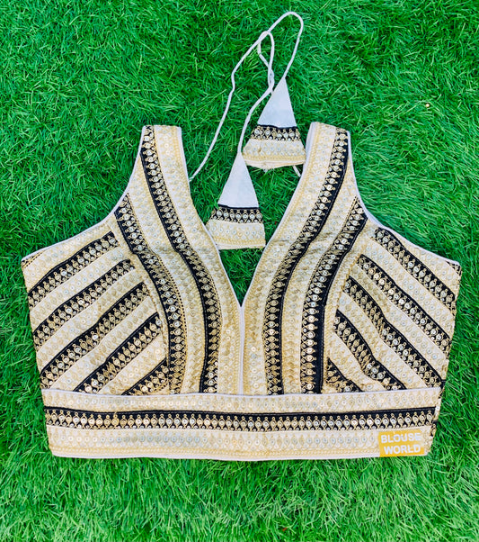 Black off white mix colour with golden zari with hands