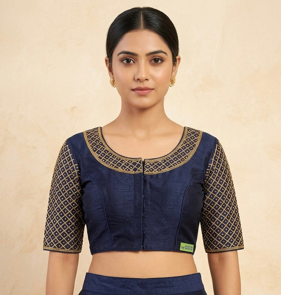 Navy blue Maggam gold work Blouse 👚
