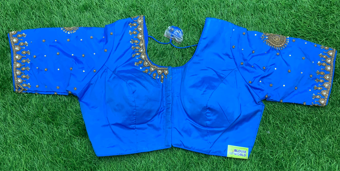 Sky blue light simple maggam work blouse