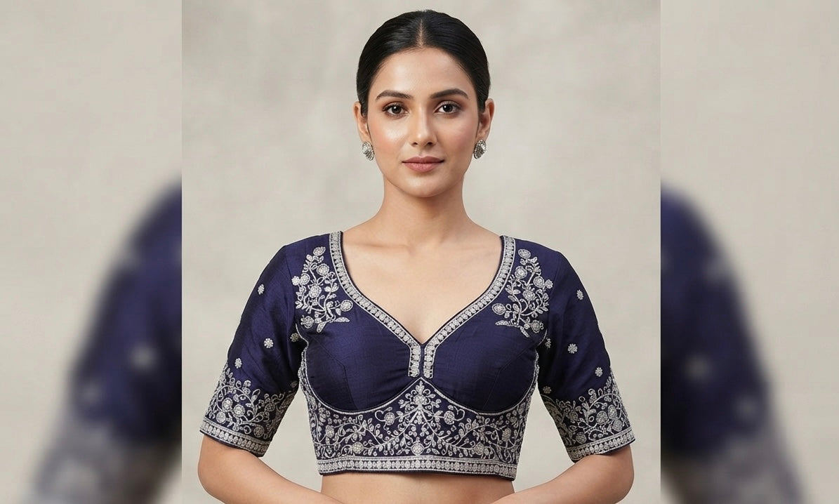 3/4th sleeve embroidery work blouse