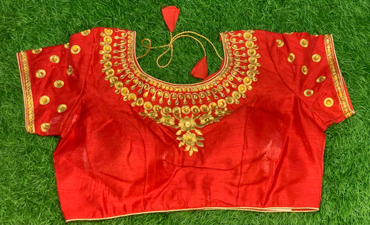 Red gold embroidery blouse