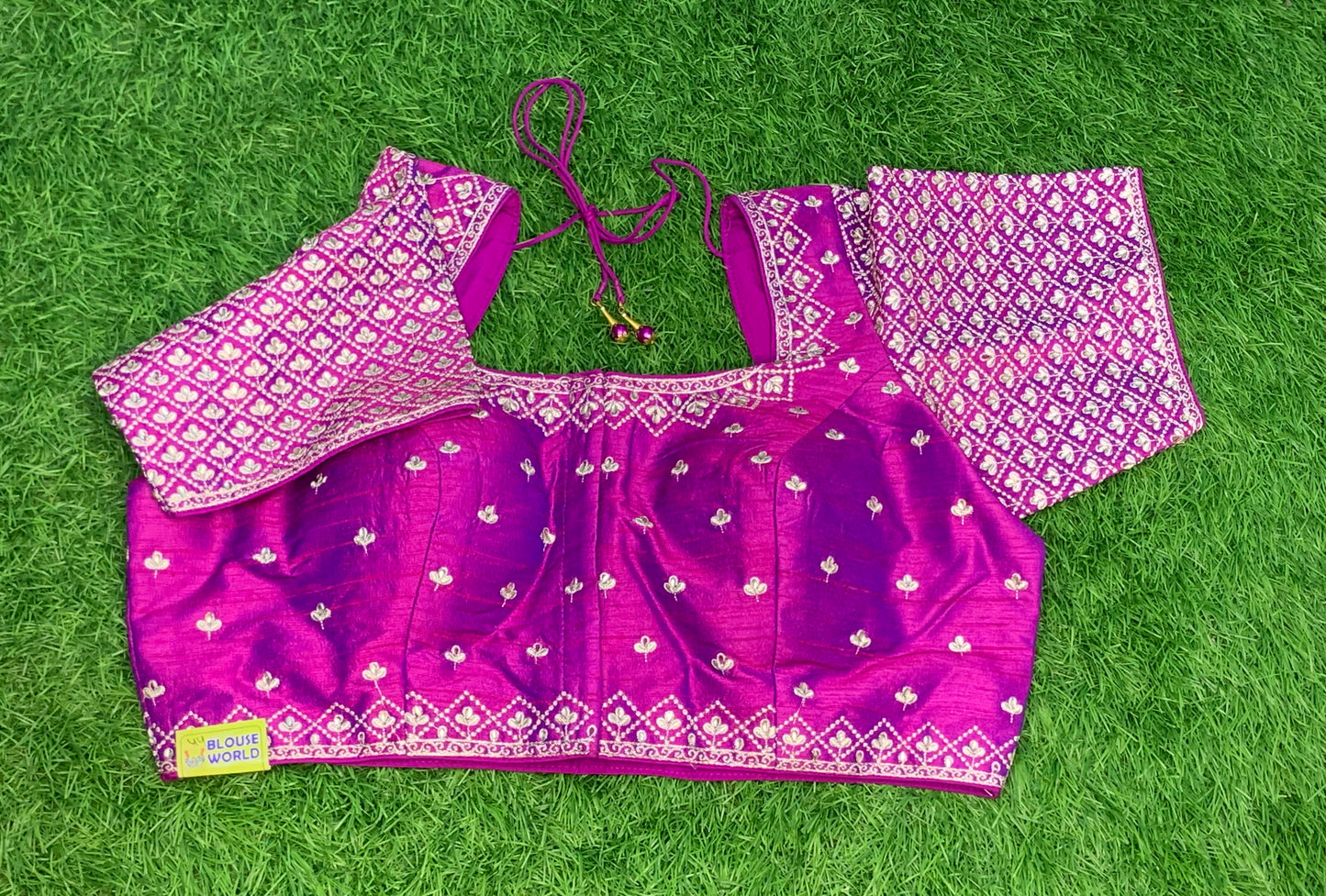 Embroidery dual shade heavy work blouse with silver work