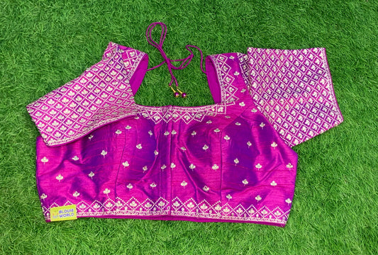 Embroidery dual shade heavy work blouse with silver work