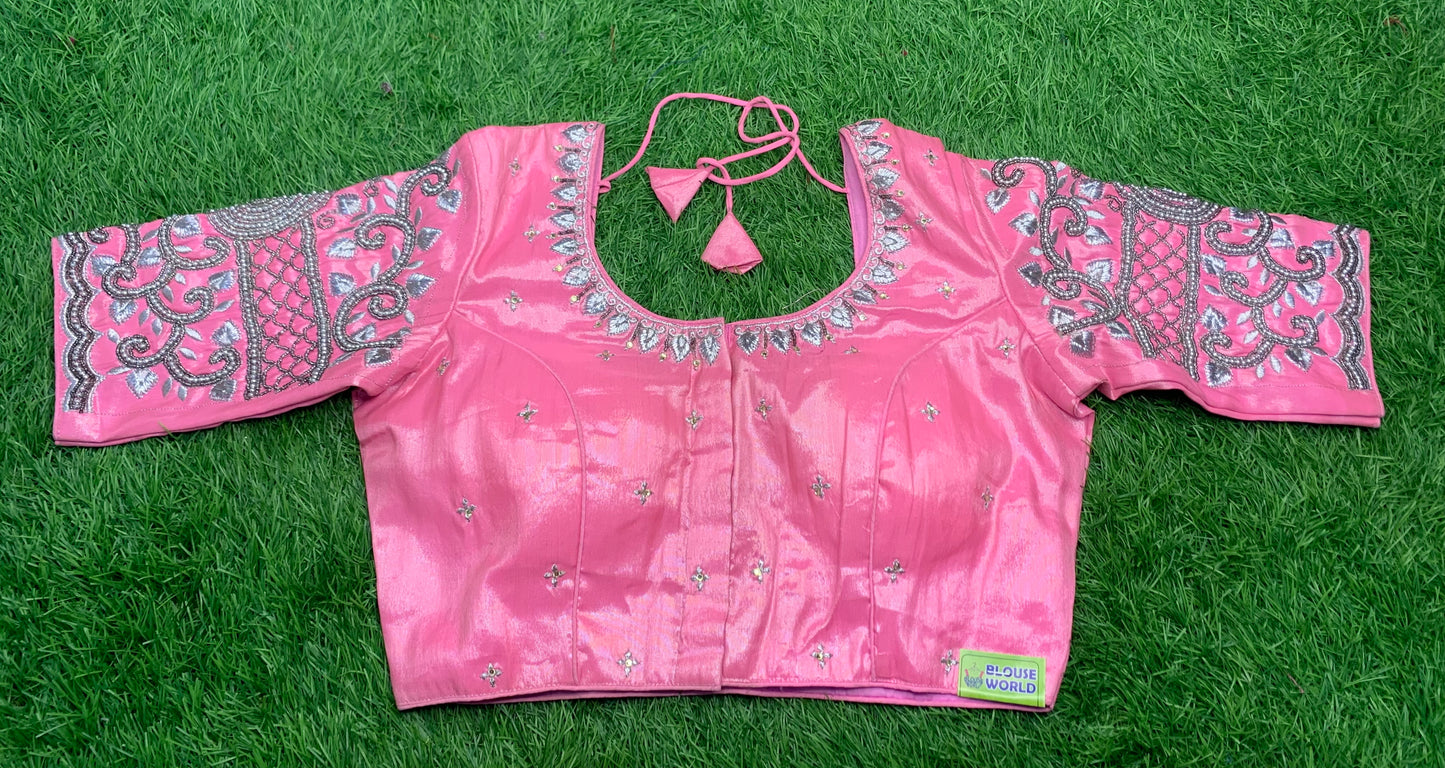 Baby pink with heavy hand work blouse 👚
