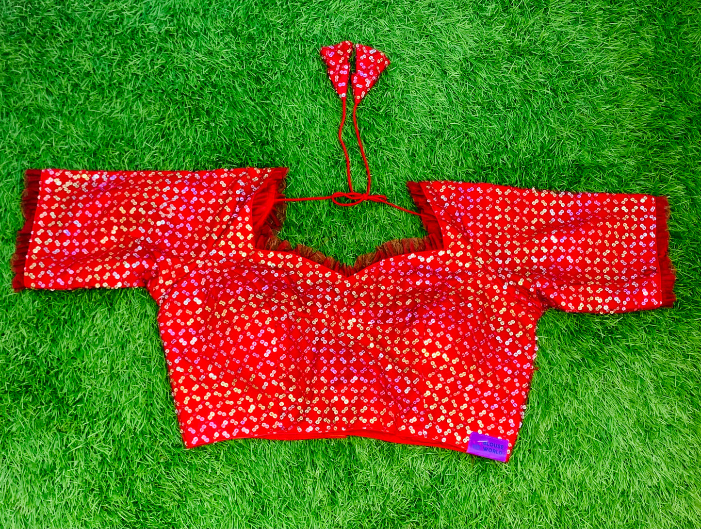 Red with hands fancy blouse