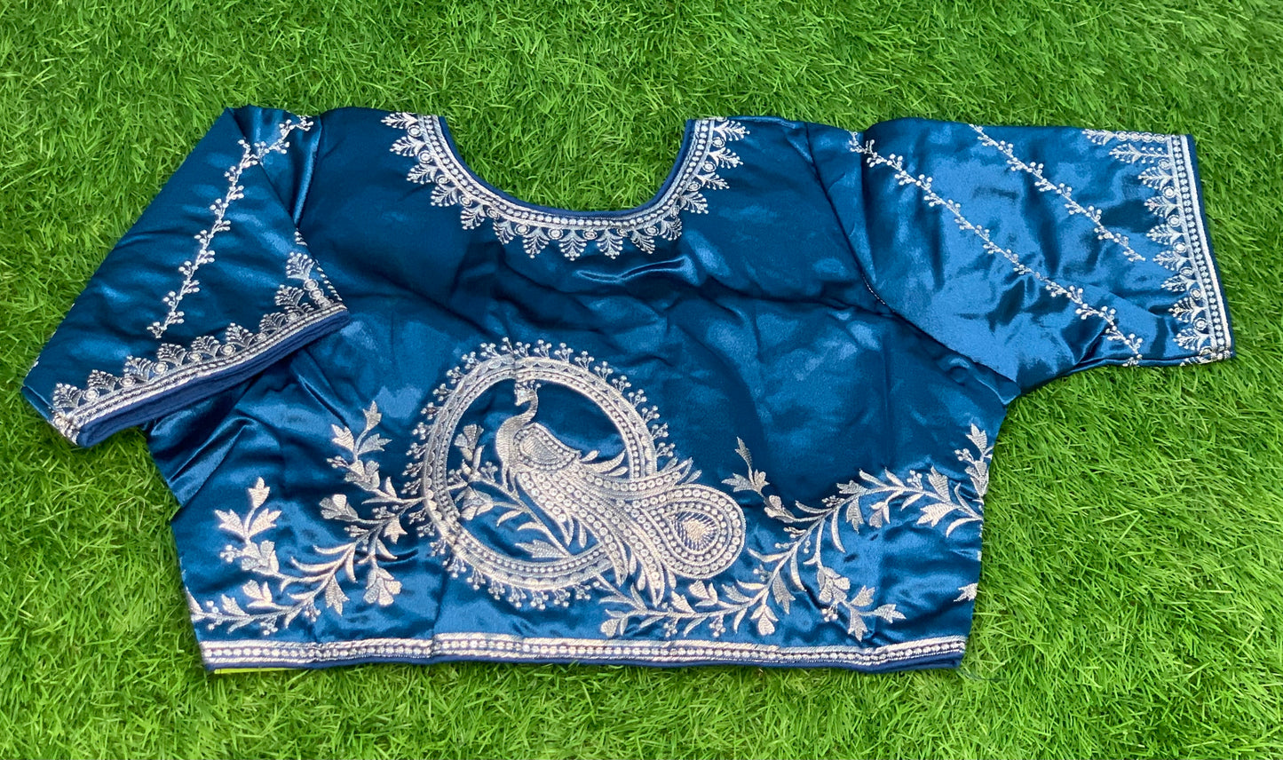 Peacock colour with peacock design blouse