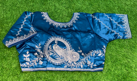 Peacock colour with peacock design blouse