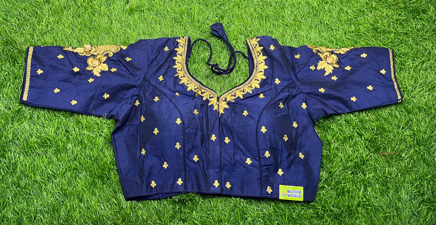 Navy blue lotus 🪷 flower 🌸 work design blouse