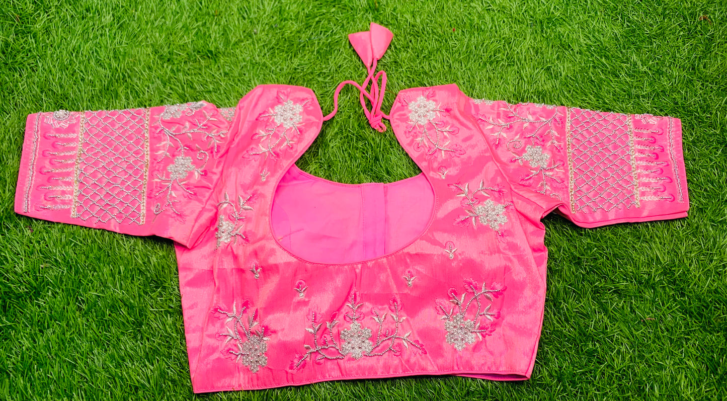 Baby pink thread 🧵 heavy flower 🌼 design blouse 👚