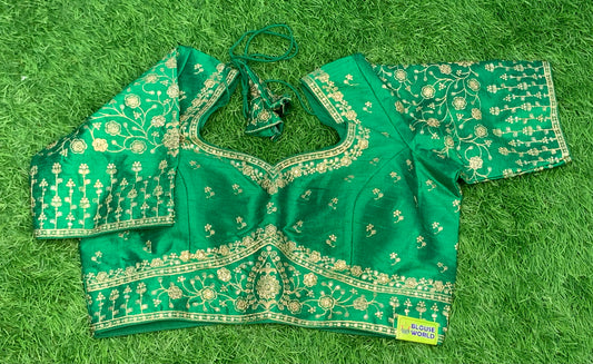 Leaf green gold zari work
