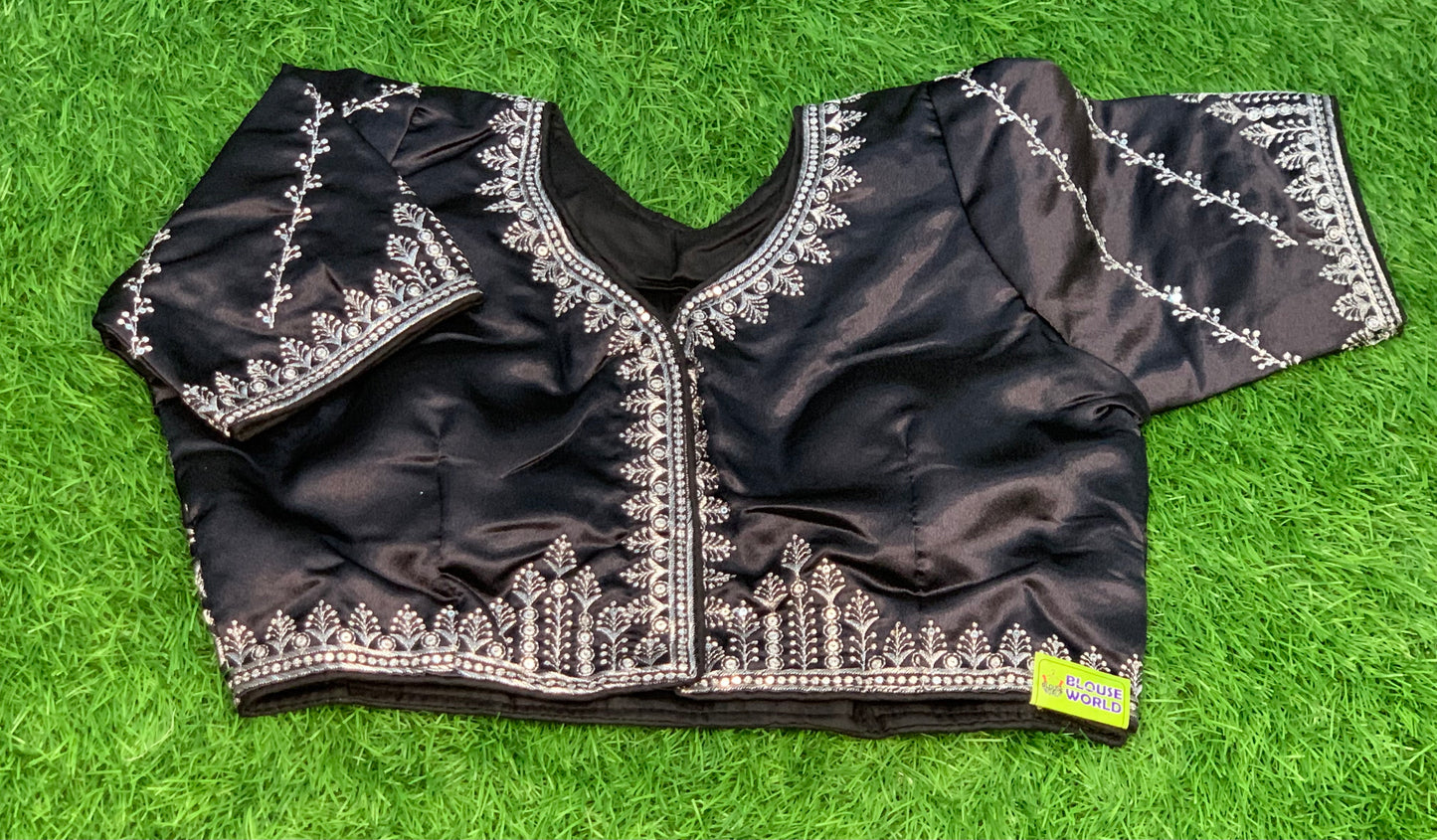 Black colour silver work back high neck blouse