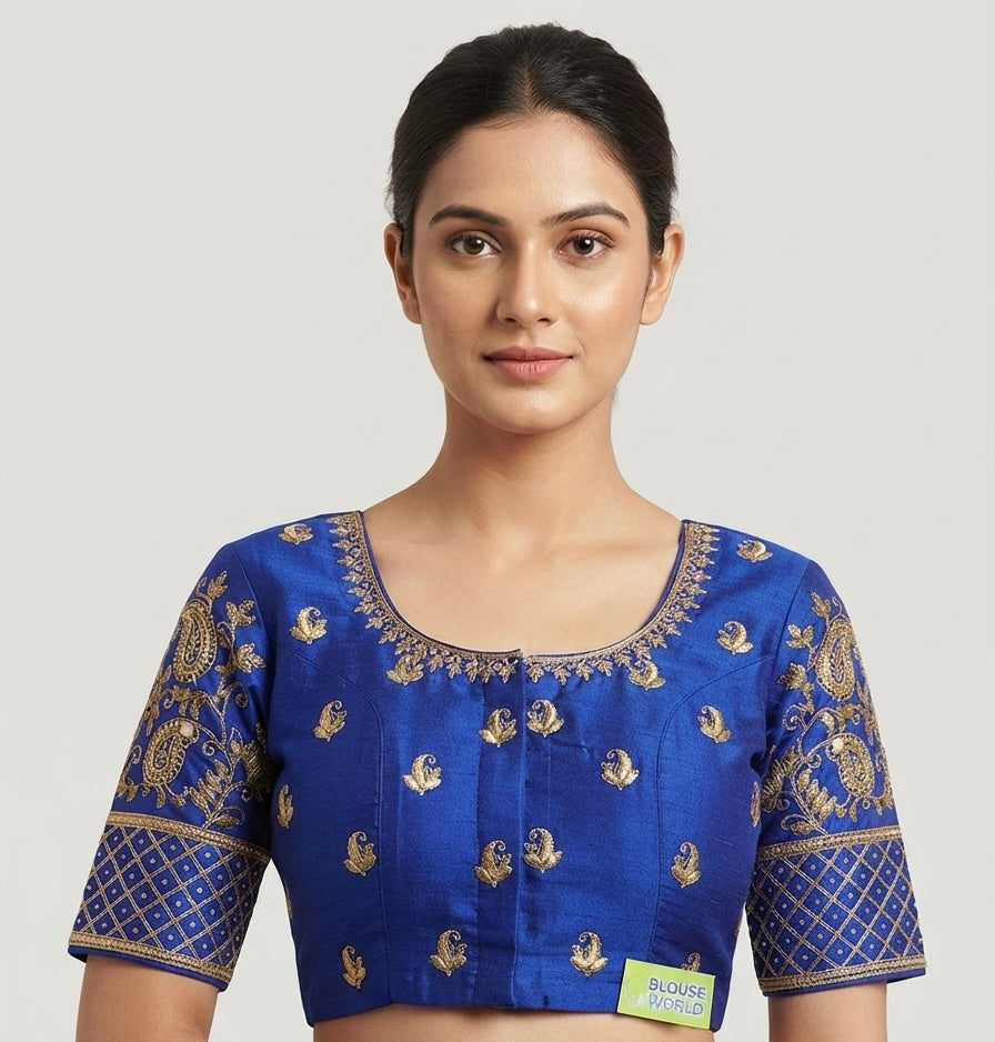 Royal blue maggam gold work Blouse 👚