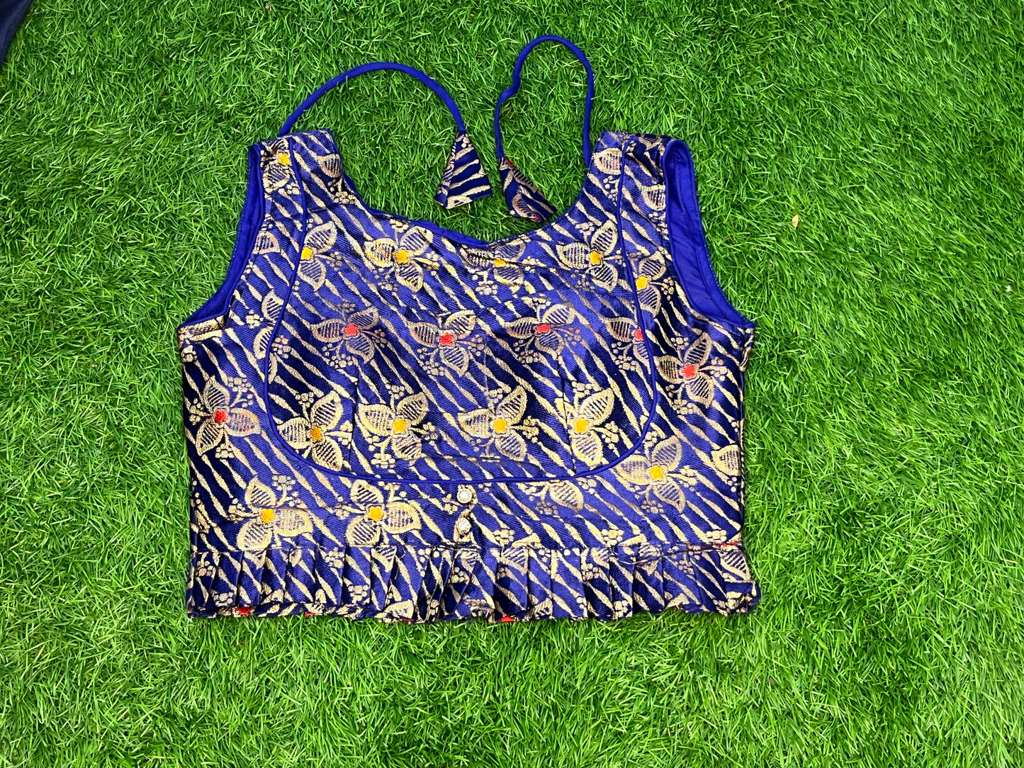 Royal blue crop top with hands