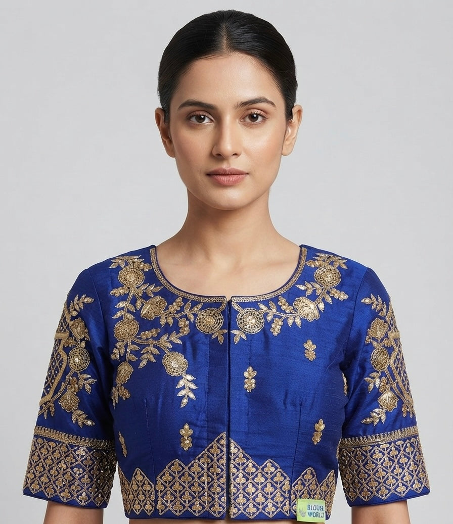 Navy blue Maggam gold work Blouse 👚