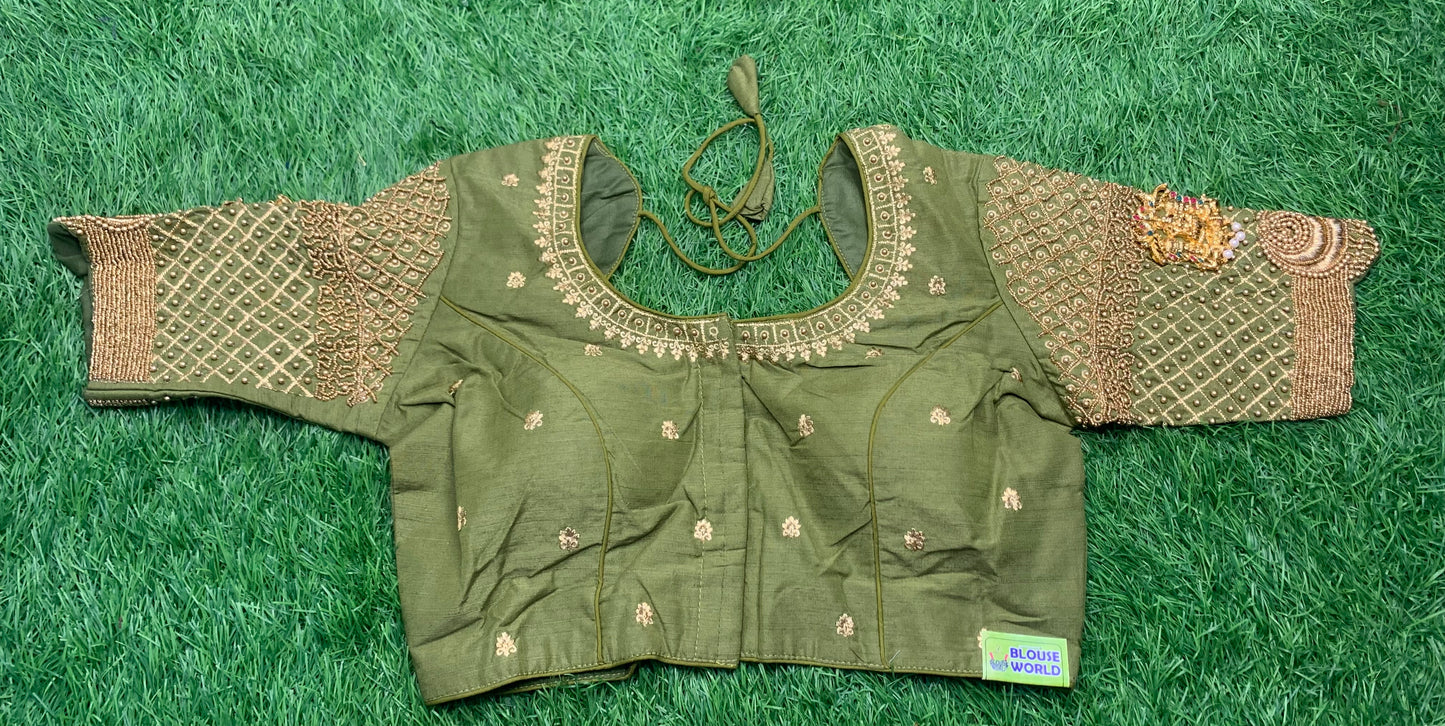 Mehndi green golden Moti work blouse 👚