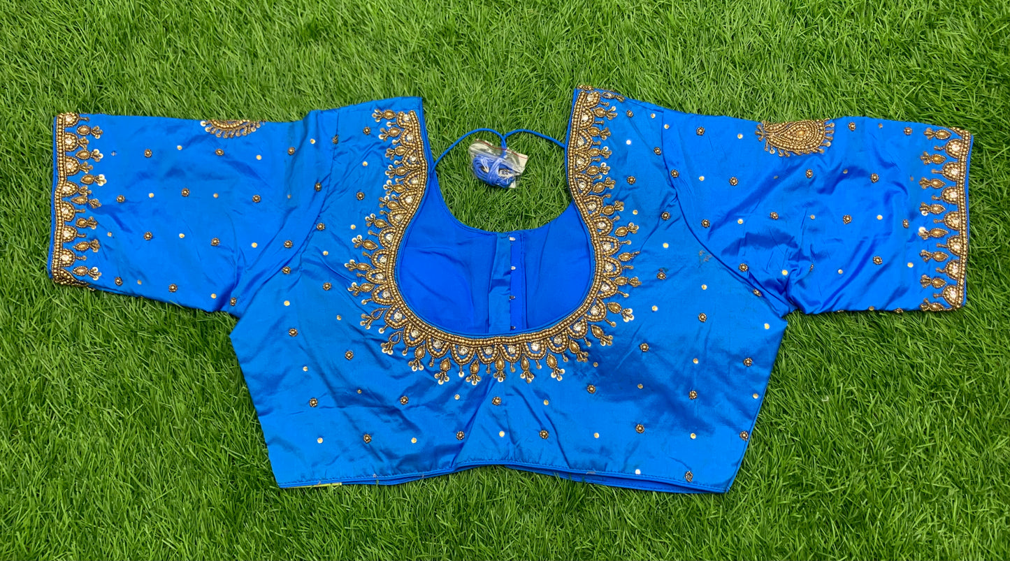 Sky blue light simple maggam work blouse