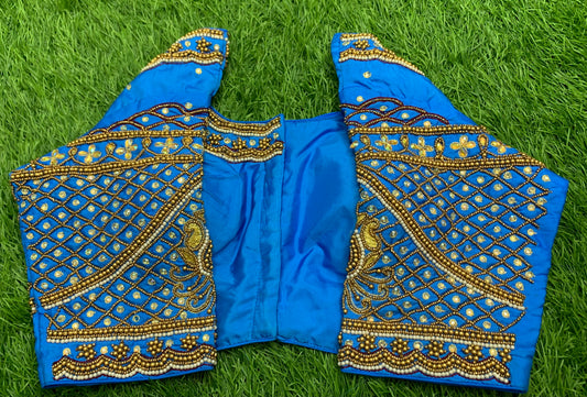 Sky 🌌 blue hand work maggam work blouse back heavy design