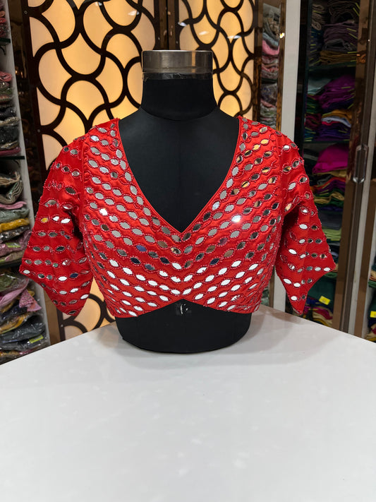 Red colour ❤️ with kardana original mirror 🪞 work fancy designer blouse