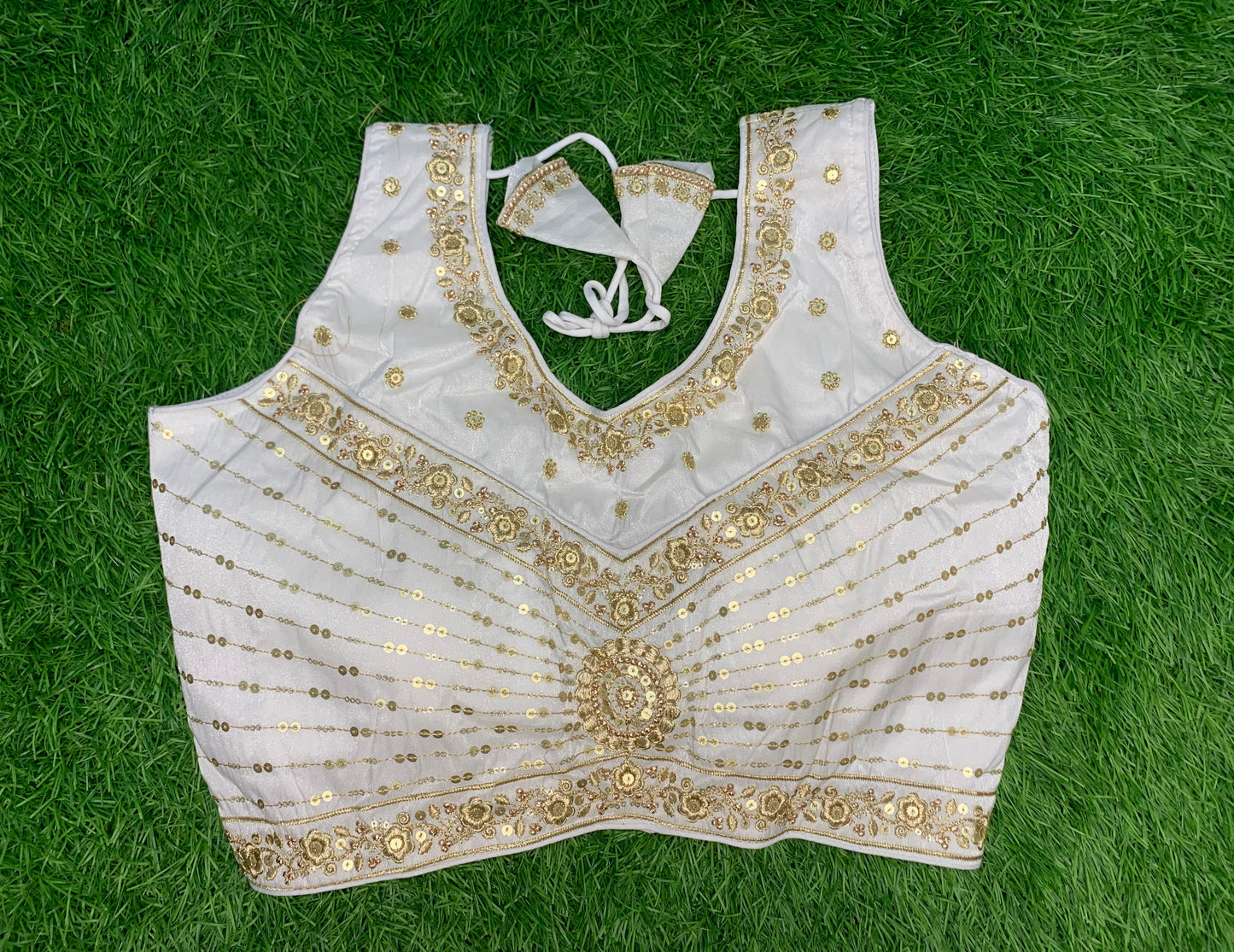 White blouse with hands v neck