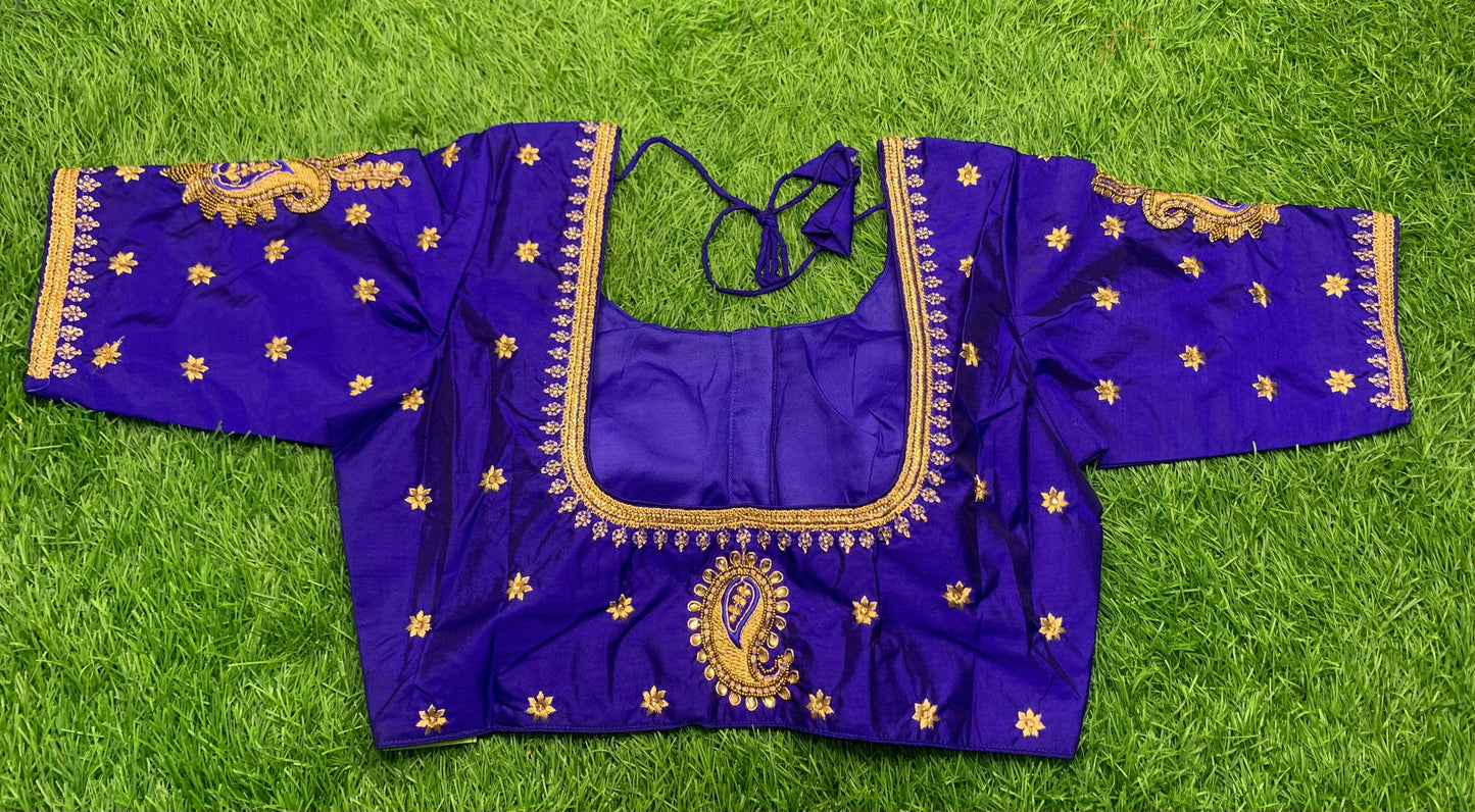 Dark Royal blue with dark golden work blouse 👚