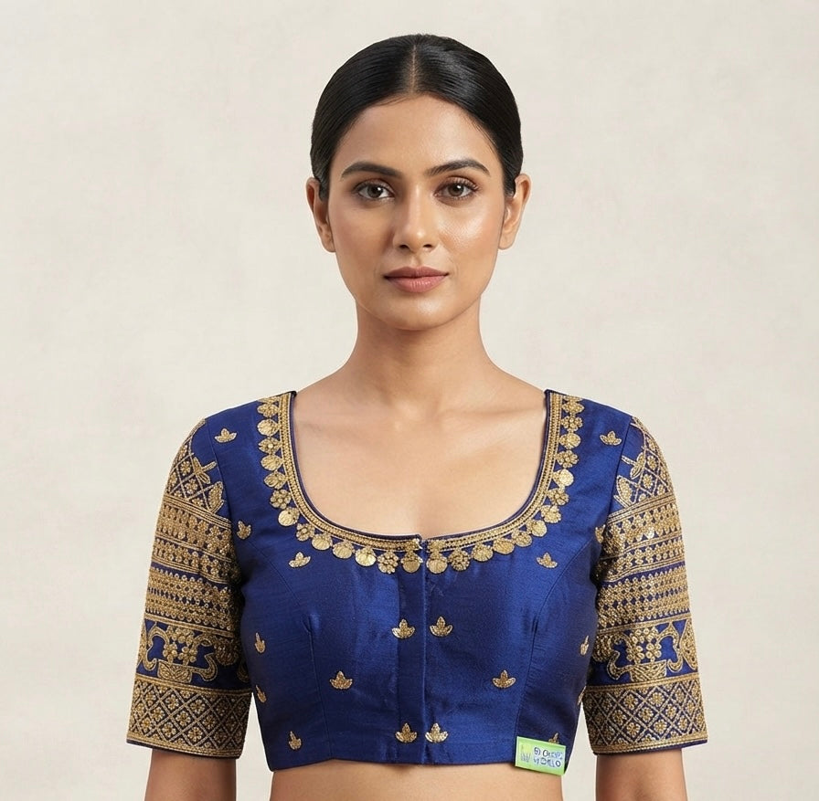 Navy blue Maggam gold work Blouse 👚