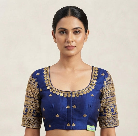 Navy blue Maggam gold work Blouse 👚