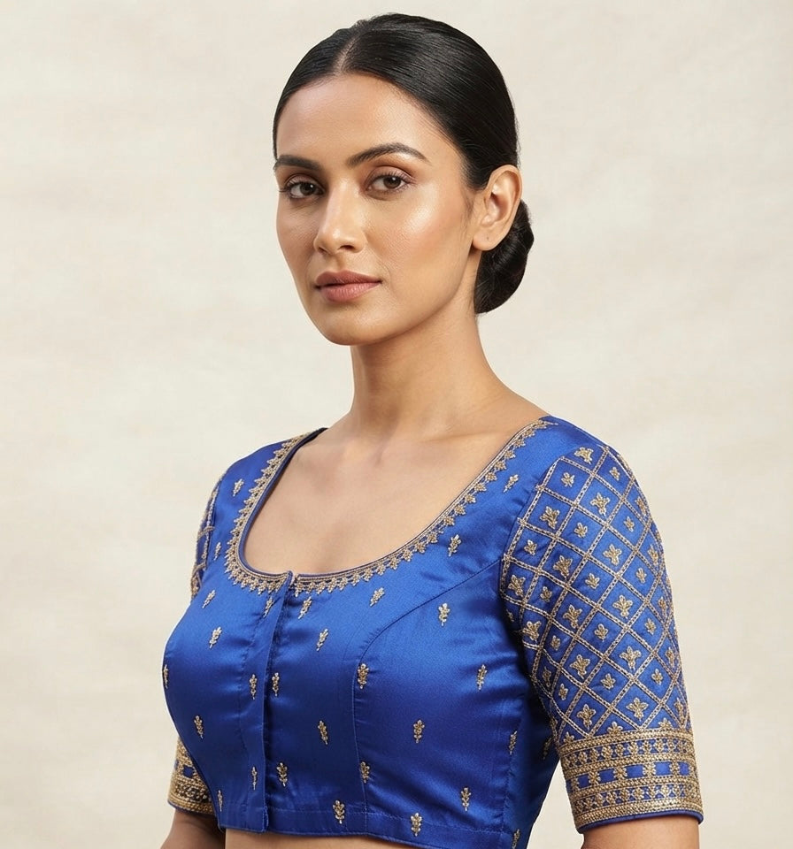 Royal blue maggam gold work Blouse 👚