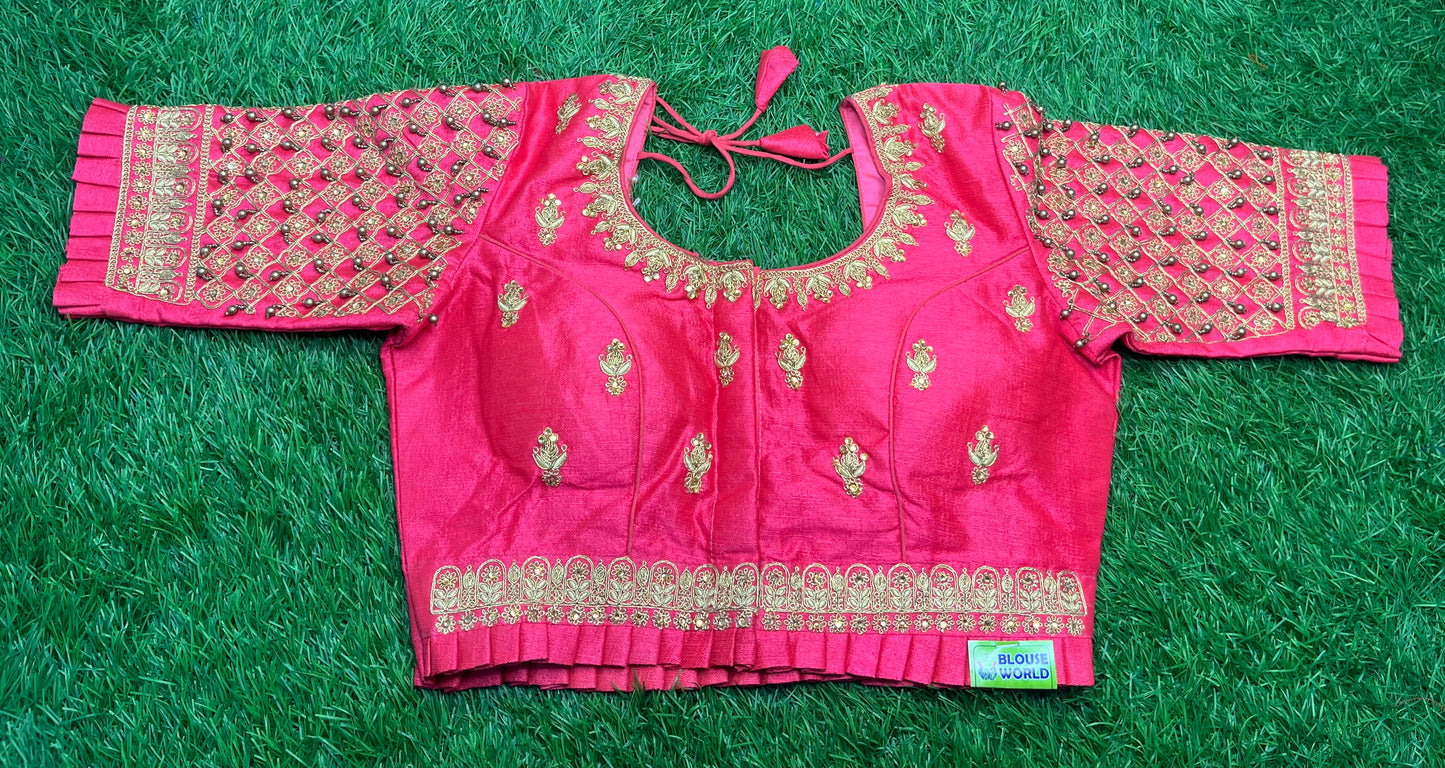 Peach 🍑 colour hanging balls frills hands n waist blouse 👚
