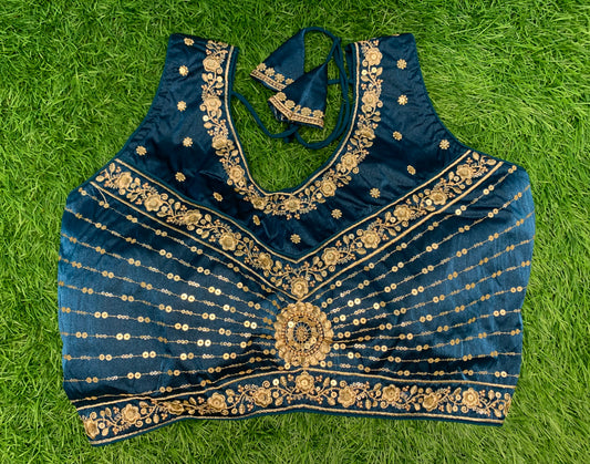 Blue fancy v neck blouse with hands