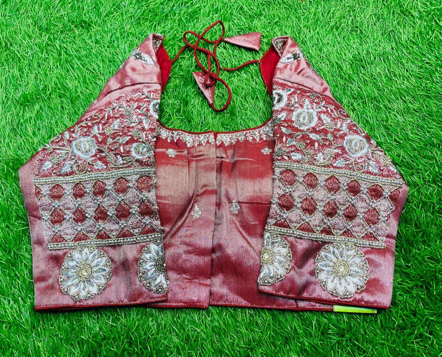 Marron tissue flowers 🌺 designer blouse 👚