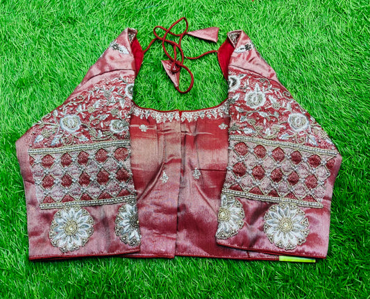 Marron tissue flowers 🌺 designer blouse 👚