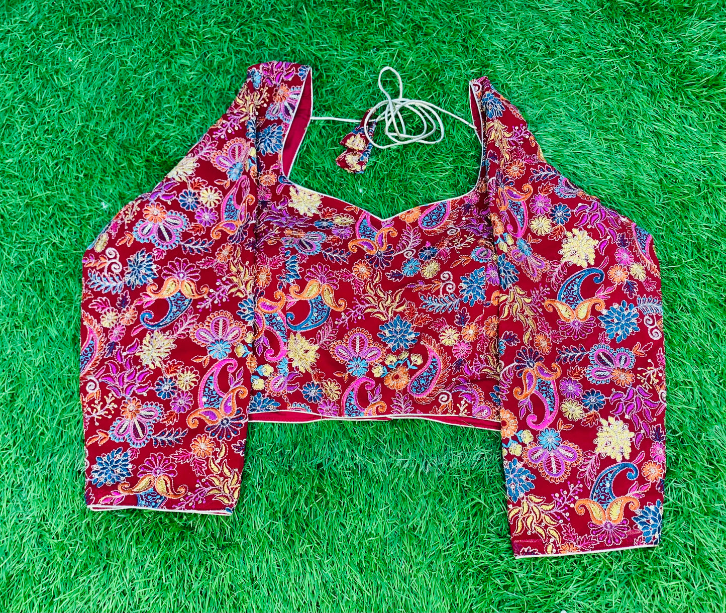 3/4 hands pink fancy multicolour blouse