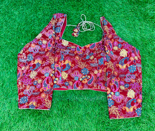 3/4 hands pink fancy multicolour blouse