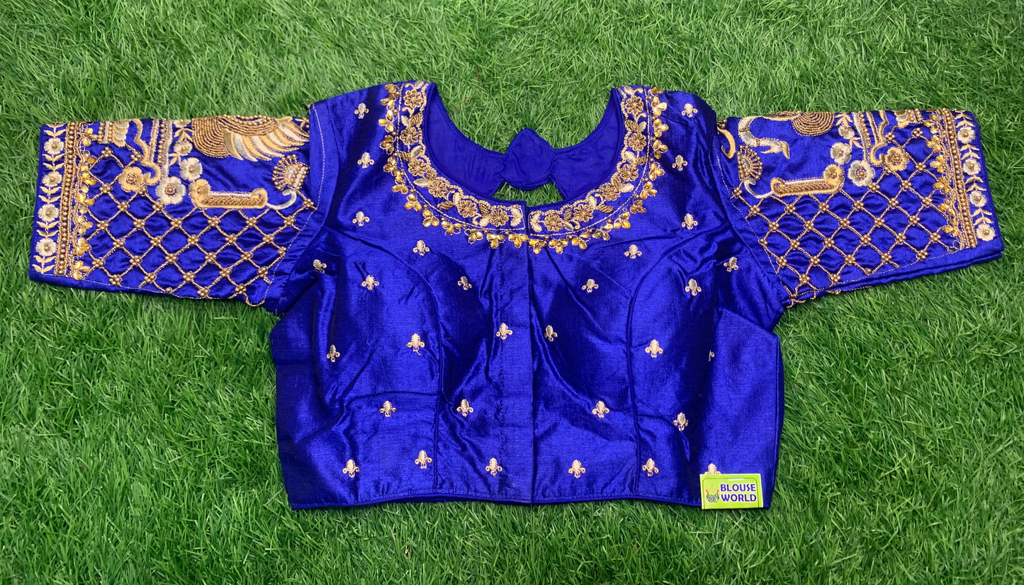 Royal blouse blue colour back close neck model designer blouse 👚