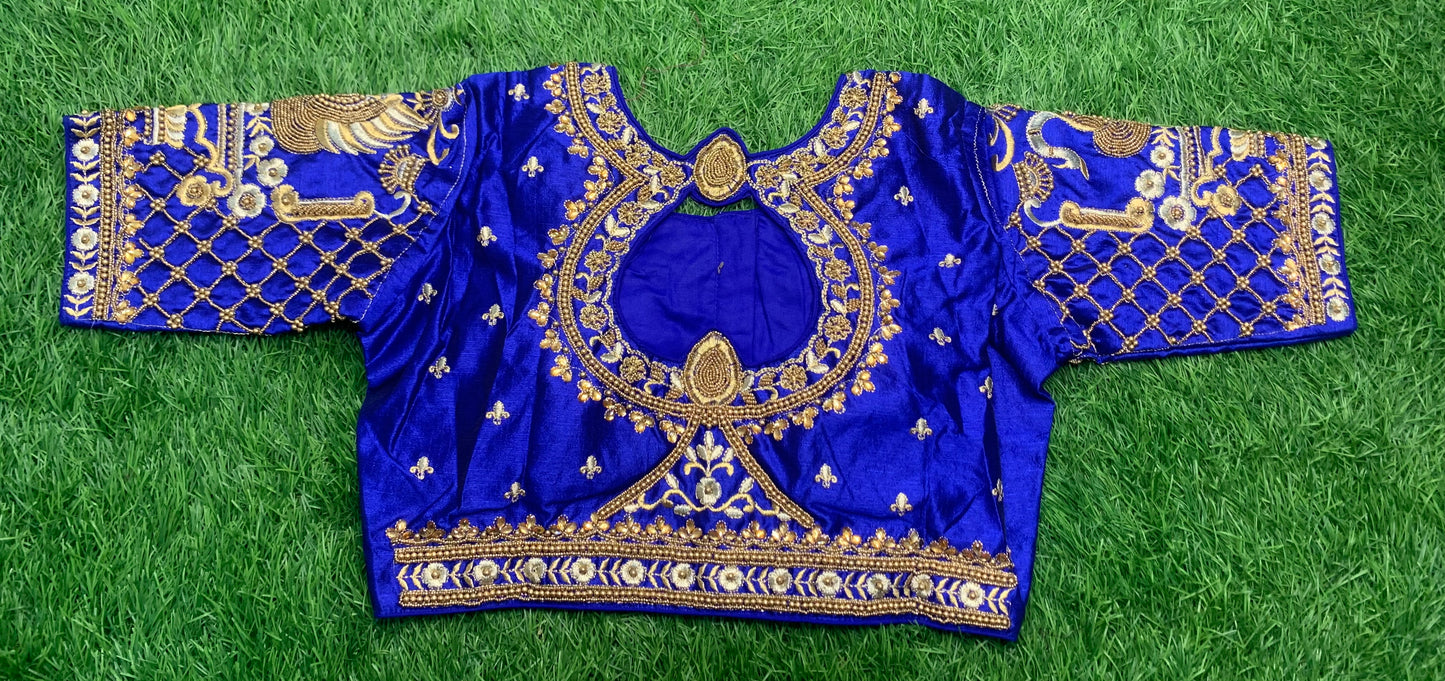 Royal blouse blue colour back close neck model designer blouse 👚