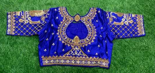 Royal blouse blue colour back close neck model designer blouse 👚