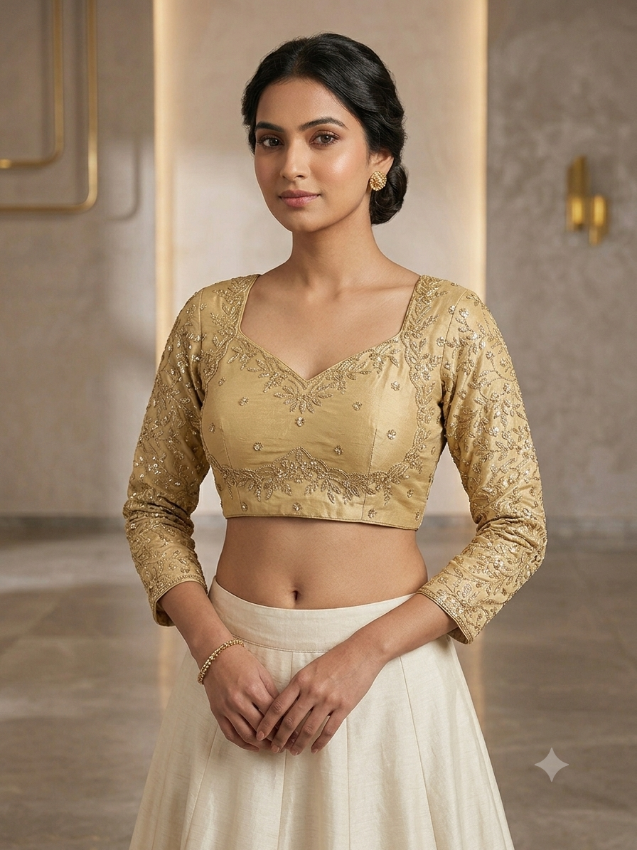 Golden flower designer full hands blouse 👚