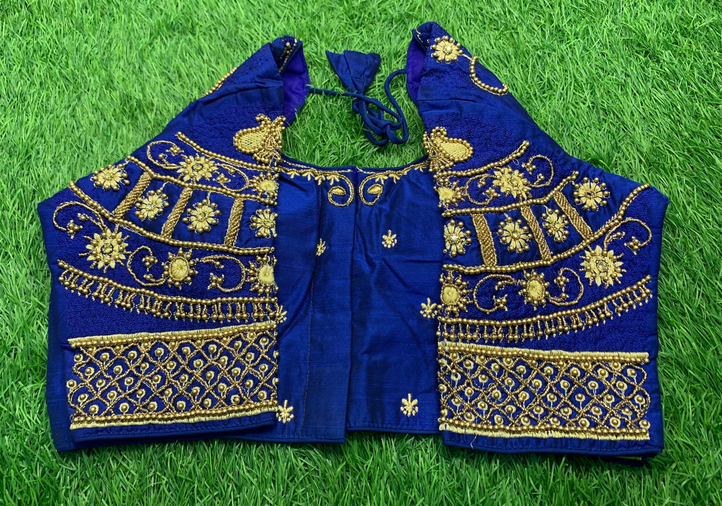 Royal blue back u neck heavy maggam work blouse