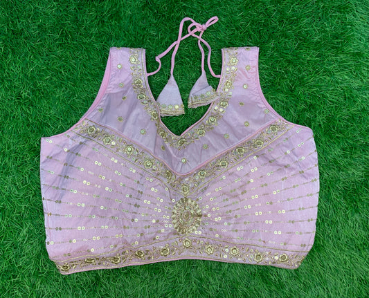 Baby pink colour v neck blouse