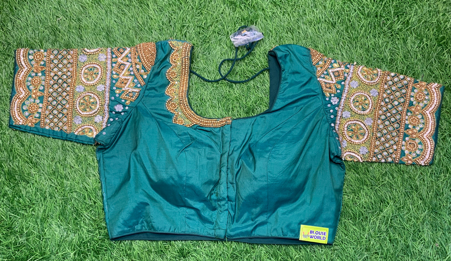 Rama leafy 🥬 green colour heavy maggam work blouse.