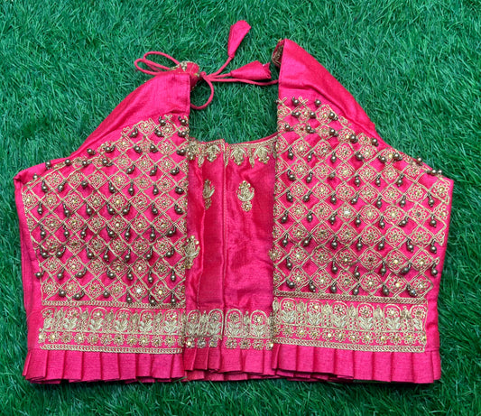 Peach 🍑 colour hanging balls frills hands n waist blouse 👚