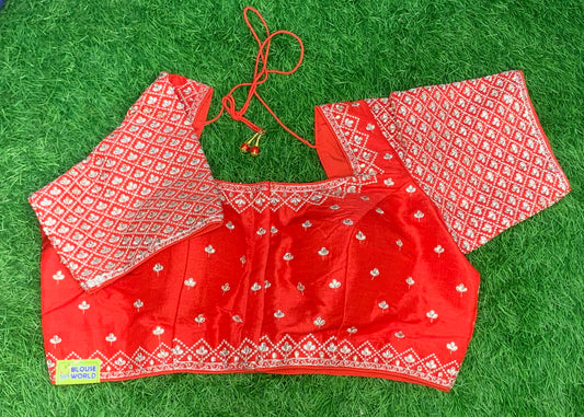 Red silver work pure silk
