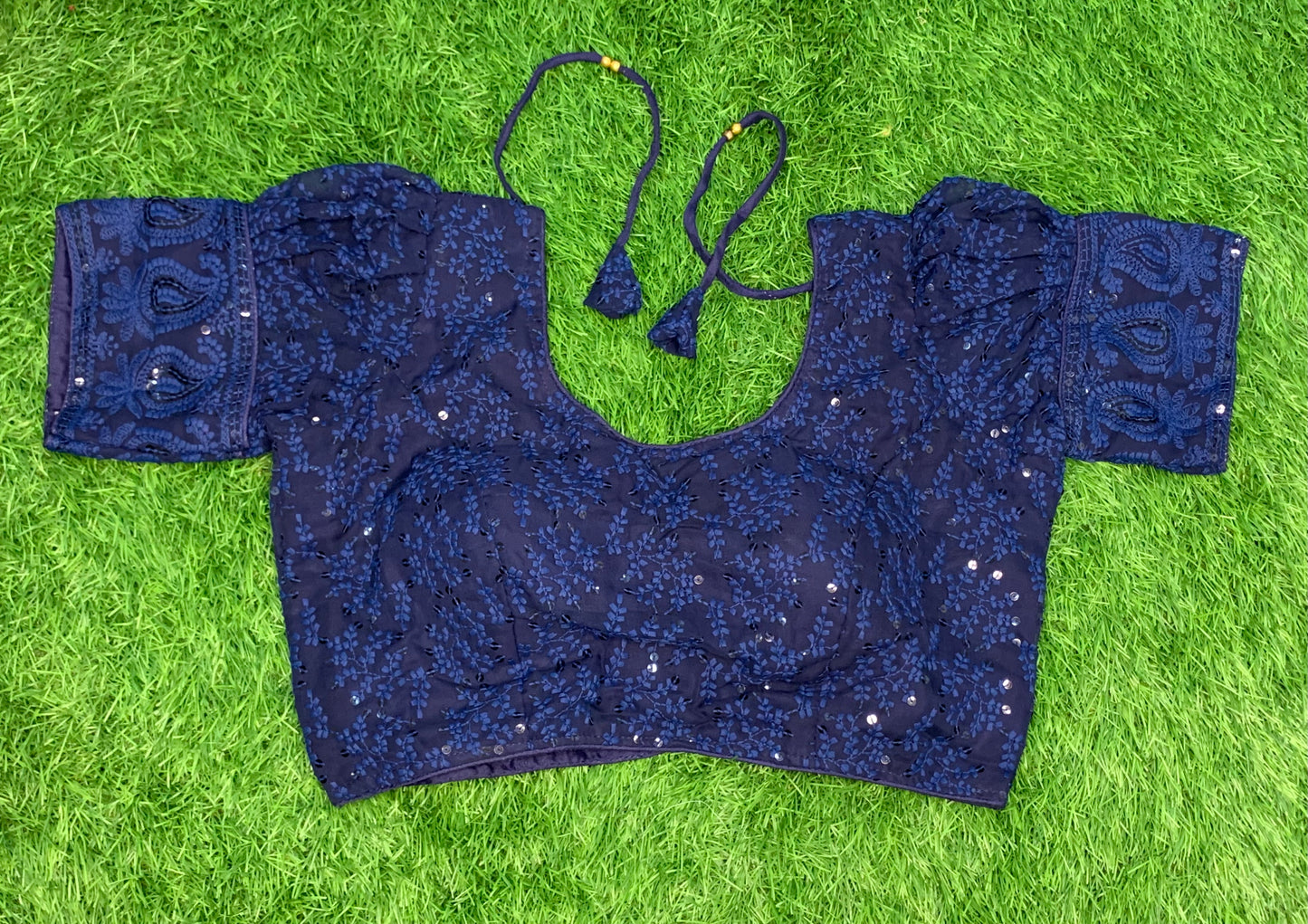 Navy blue sequence thread work