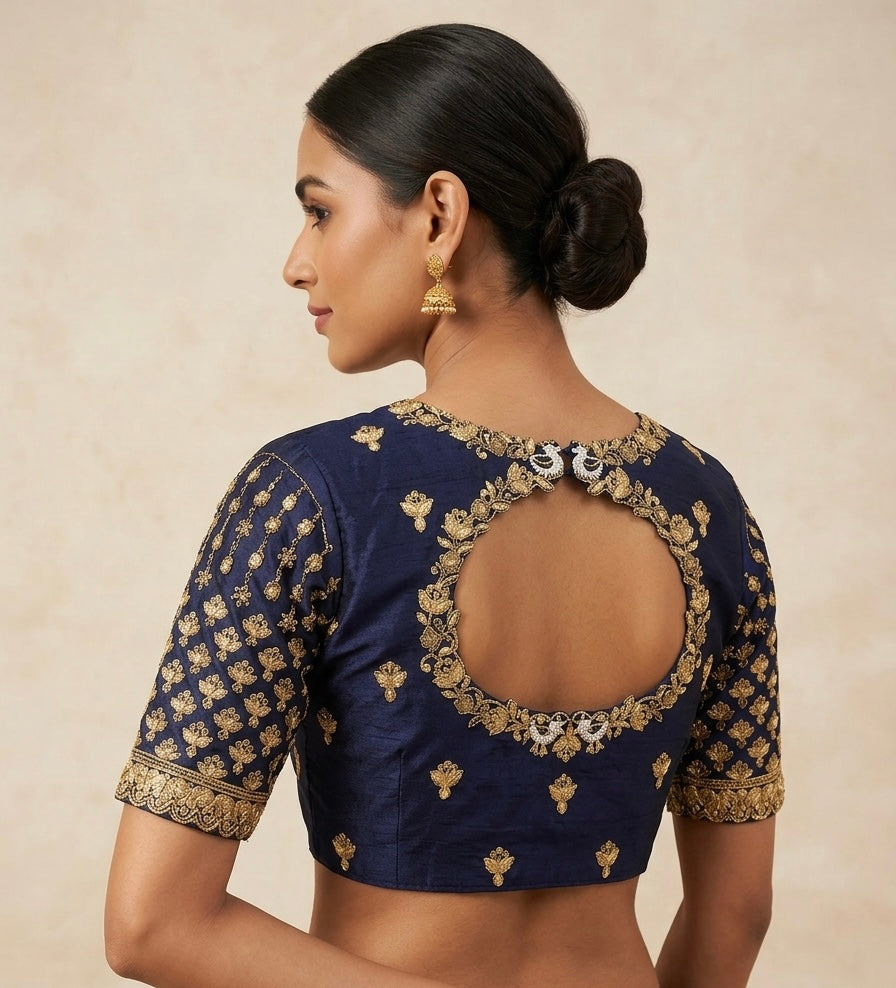Navy blue Maggam gold work Blouse 👚