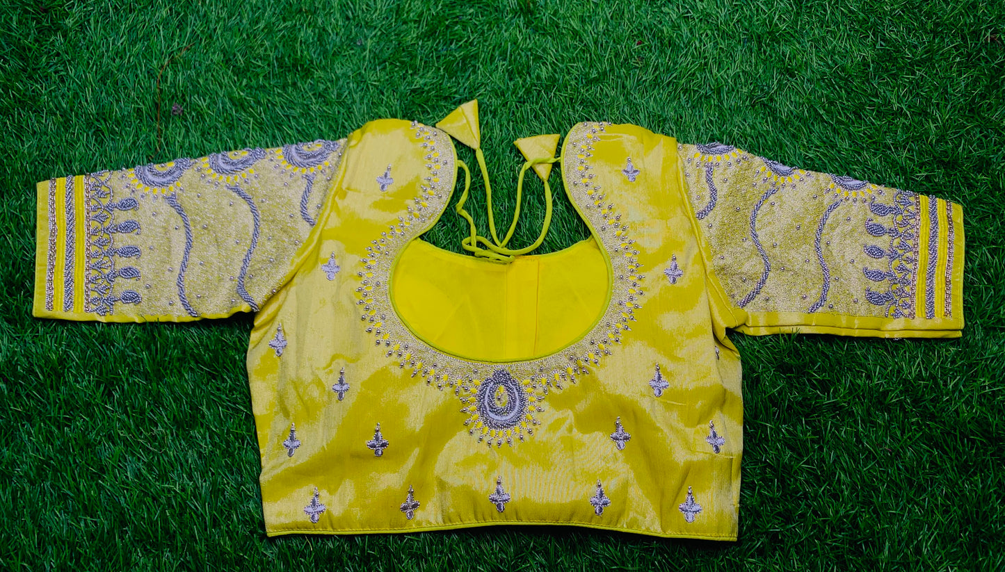 Lemon 🍋 yellow Rakhi design heavy hand work blouse 👚