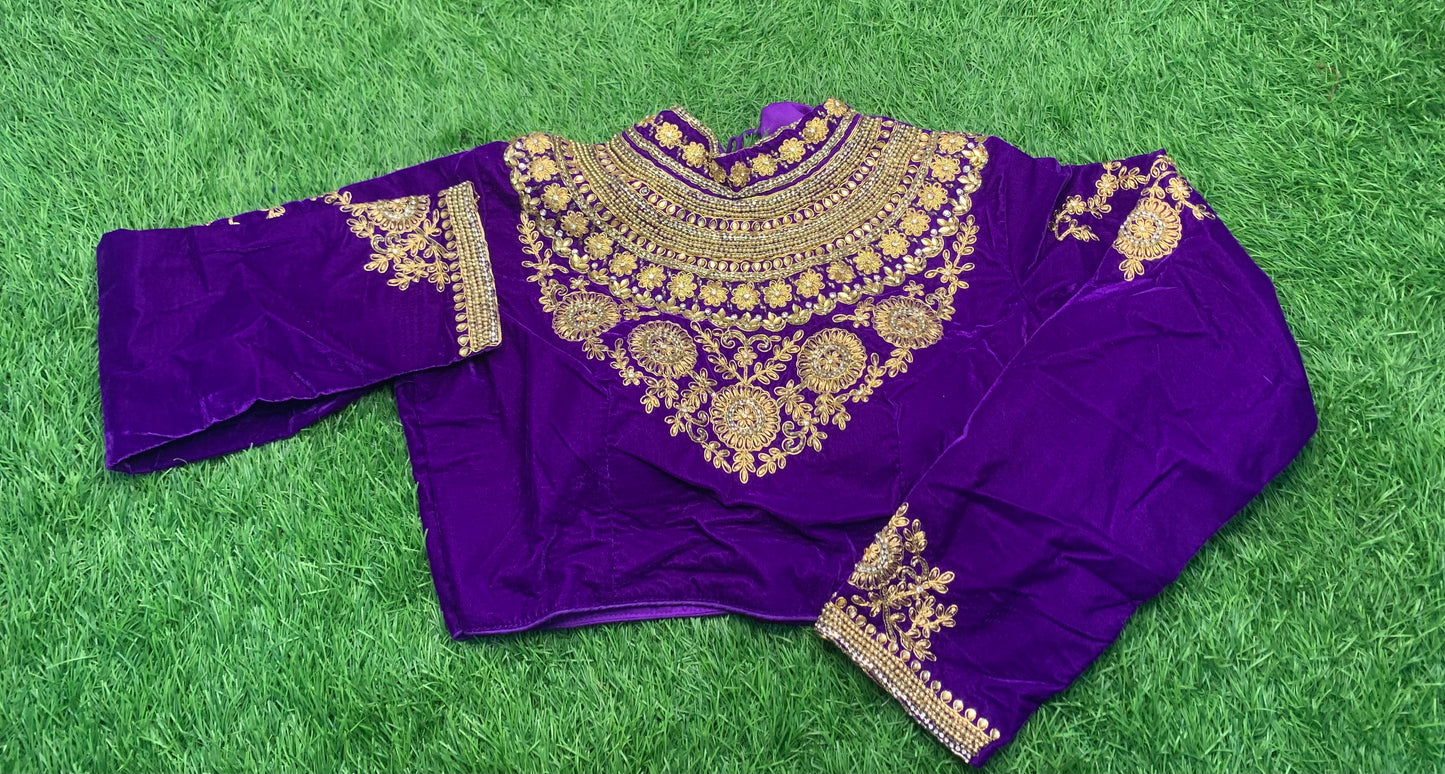 Purple maharani 👸 heavy neck blouse full hands