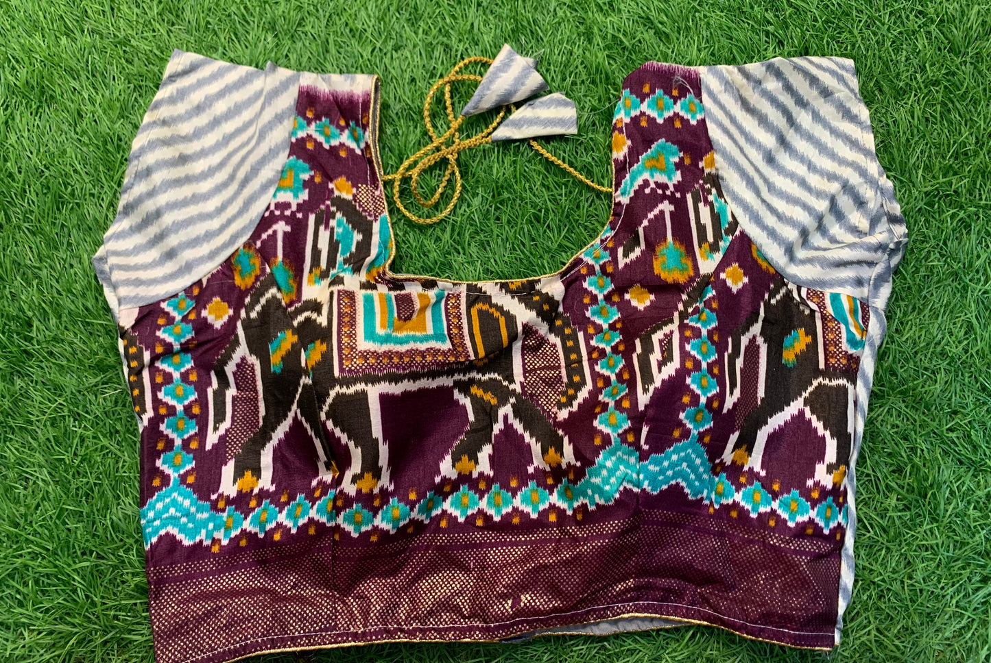 Multicolour brown mega sleeve blouse 👚